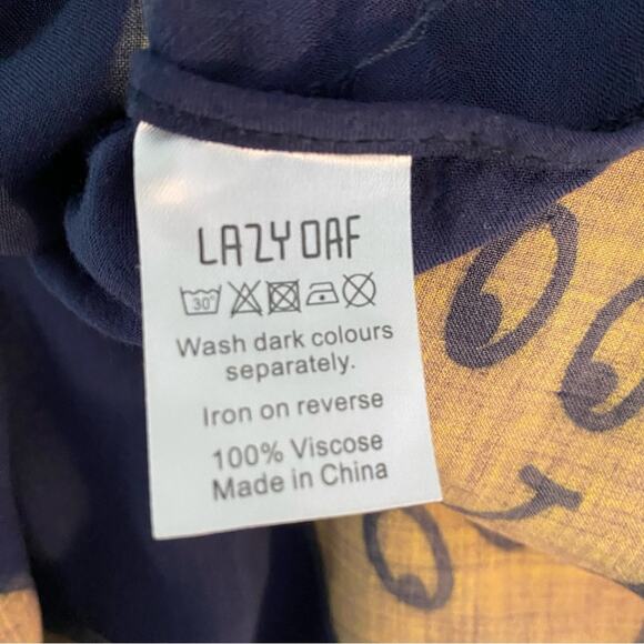 Lazy Oaf London Happy Face Navy Blue Yellow Button Down Shirt One Size o/s - Picture 8 of 9